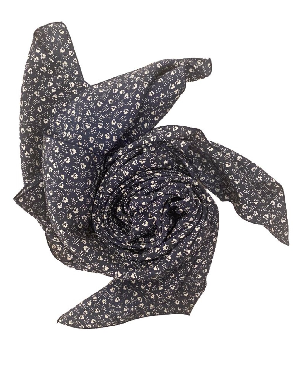 Vintage Rodier Navy Blue Floral Silk Scarf + Matching Neckerchief Pocket Square